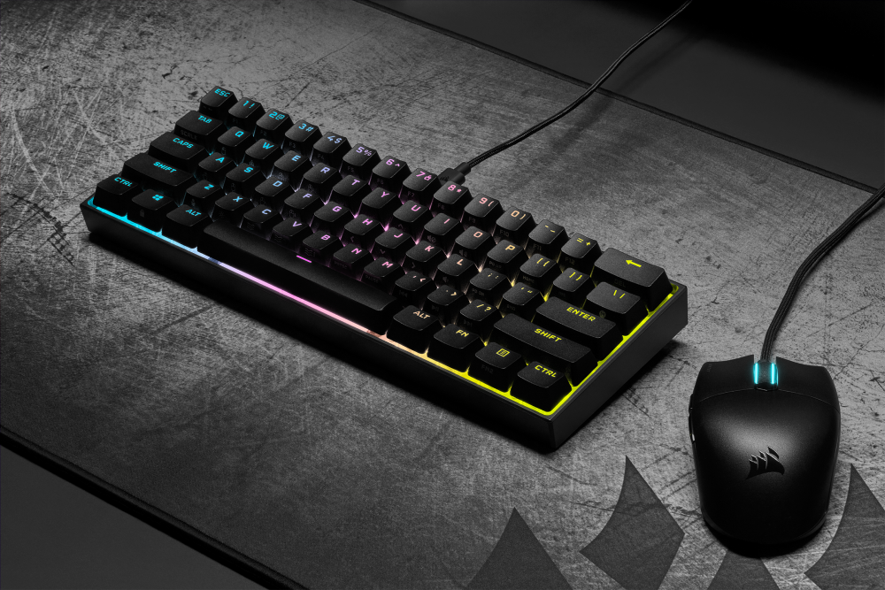Corsair k65 lux rgb compact mechanical keyboard - usb passthrough & media controls - linear & quiet - cherry mx red - rgb led backlit